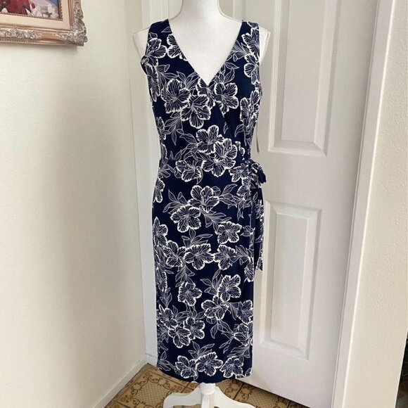 Lauren Ralph Lauren Dresses & Skirts - Lauren Ralph Lauren Sz 8 Printed Matte Jersey Faux Wrap Dress Lighthouse Navy
